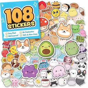 Cute Stickers for  - Water Bottle Stickers - 108 count Sticker Pack -  Vinyl Stickers for Water Bottles, Scrapbook Stickers, Etc -  Stickers for Teens, , Adults