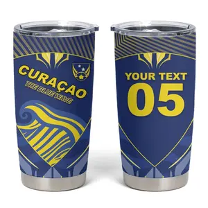 Custom Curacao Football Tumbler Cup Blue Wave Geometric Caribbean Sports Motif