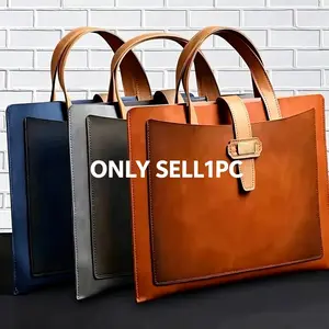 Vintage A4 Portable File Bag PU Leather Thin Document Folder Business Office Briefcase, Retro Style, Durable and Lightweight Design