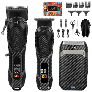 LQT 3-in-1 Carbon Fiber Men's Grooming Kit, Professional Cordless Hair Clipper, T-Blade Trimmer & Electric Foil Shaver, LED Display, Complete Barber Accessories Set, USB Rechargeable, All-In-One Home & Salon Barber Kit, Great Gift for Men outdoorfun