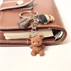 1 cute teddy bear coffee charm keychain-Brown (coffee bean color matching), with metal ring closure-birthday, coffee lover gift, party gift, bag and notebook decoration-ladies fashion accessories, interesting design, durable metal ring