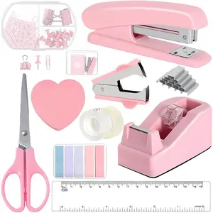 12 Pack Office Supply Kit,Pink Office Supplies Includes Stapler,Tape Dispenser,Staple Remover,Staples,Clips,Scissor,Staples,Clips,Scissor,Ruler and Tabs : Office Products