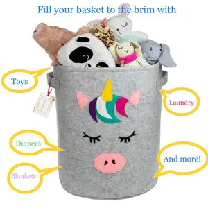 Kids Baby Cute design Collapsible Felt Basket Storage Organization Nursery