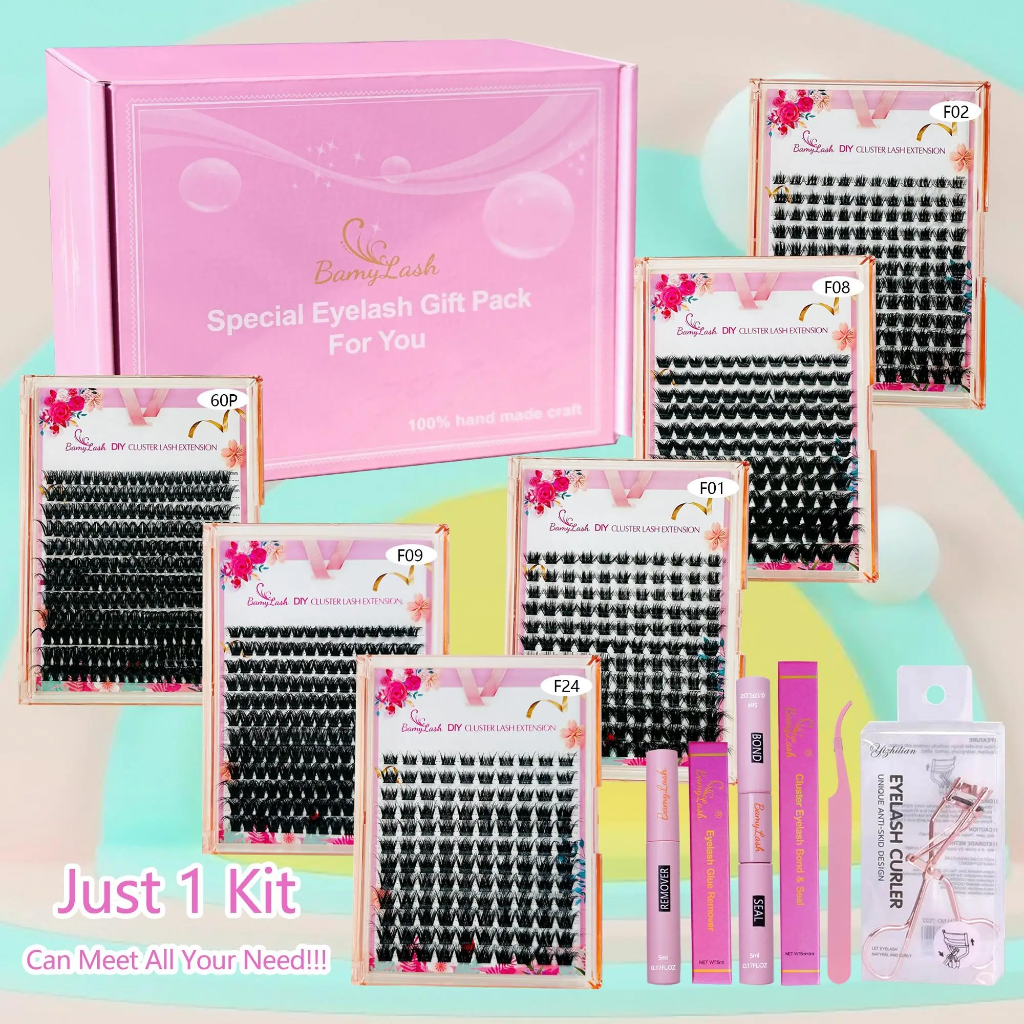 3d False Eyelashes with Glue & Tweezers & Brush & Glue Remover & Eyelash Curler, Mixed Length Volume Individual Lashes, DIY Lash Spikes Mixed Extensio