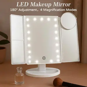 Makeup Vanity Mirror with LED Lights 2X/3X/10X Magnification, Portable Desk Mirror Touch Control Suitable for Adults & Gifts