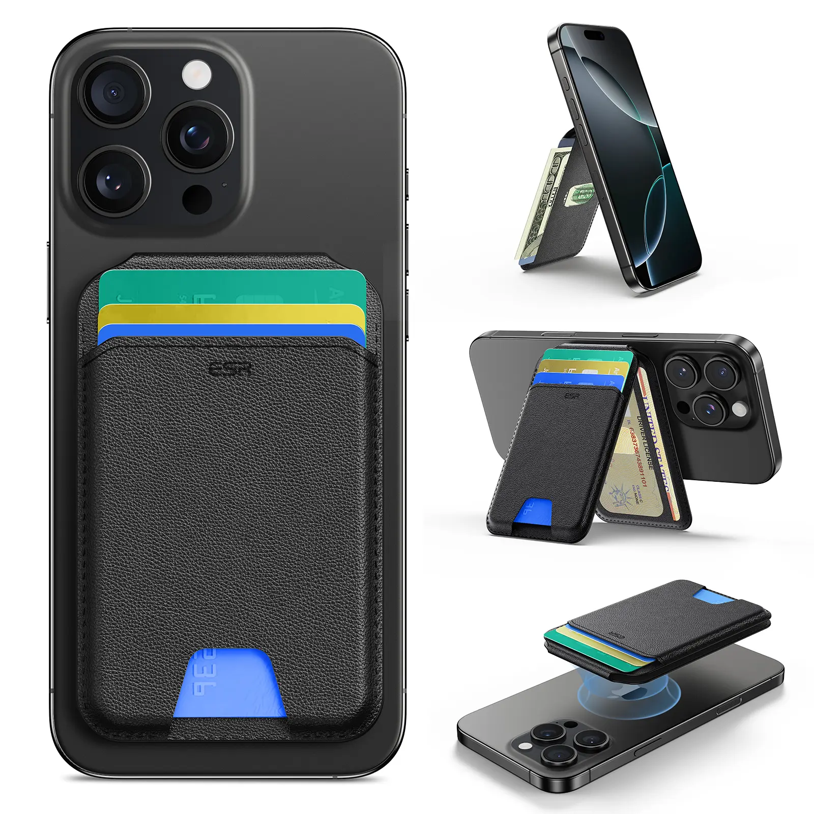 ESR MagSafe Carbon Fibre Phone Wallet - 3/5 Card Holder, RFID Blocking, Durable Vegan Leather, Adjustable Stand, Slim for iPhone 17/16/15/14/13/12 Series (Not for Mini)