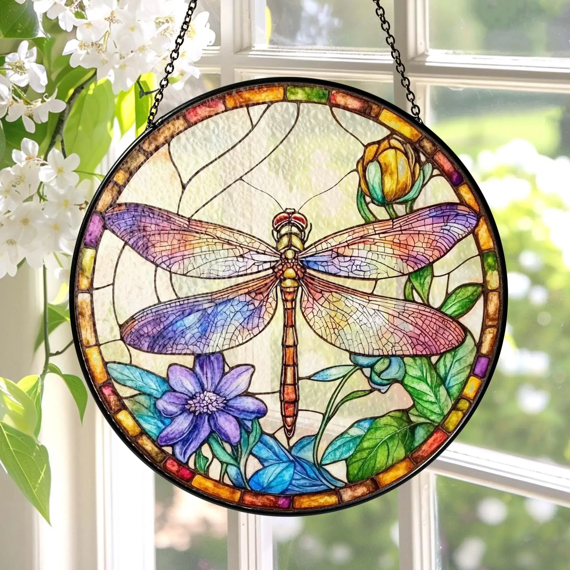 Dragonfly Stained Glass Suncatcher, Dragonfly Window Hanging, Handmade Home Decor (4", 6", 8", 10", 12")
