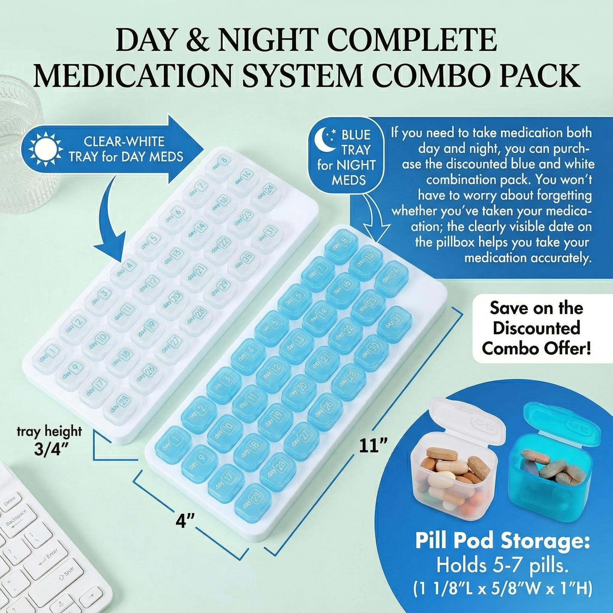 31 Days Pill Box-Monthly Pill Organizer with Lid 1 Count 31-grid Portable Daily Pill Storage Box, Arthritis-Friendly Easy-Open Lids Removable Pill Pods Date Reminder & Travel Case for Vitamins & Medications for Daily Use Healthcare