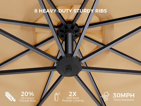 [10ft] Solar Lights Offset Cantilever Patio Umbrella - w/Light and Base, LED Lighted Offset Hanging Patio Outdoor Market Umbrella UPF50+ UV Protection with Easy Tilt and Crank