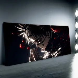 3pcs/Set Wooden Framed, Anime Poster, Hands Clasped Together Anime Character Art Print, Abstract Modern Wall Art Canvas Painting, For Bathroom, Bedroom, Office, Living Room, Wall, Room, Home Decor Ideas