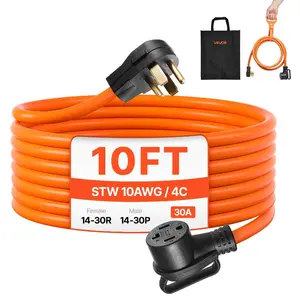 10 ft 4-Prong NEMA 14-30P to 14-30R Dryer Extension Cord, 125V/250V, 30A, STW 10AWG/4C Pure Copper Wire Cable, with Black Non-woven Bag & PVC Cable Tie, for Indoor & Outdoor Use, Outdoor Indoor