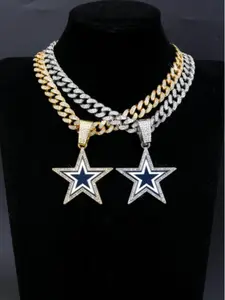 Blue Star Pendant Necklace, High Fashion Sports Fan Jewelry, Perfect Gift for Football Enthusiasts & Athletes, Trendy Accessory