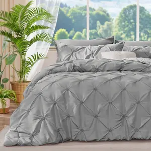 Grey Queen Comforter - 3 Boho Pintuck Comforter Sets, Lightweight  Warm Comforter Queen with 2 Pillowcases for