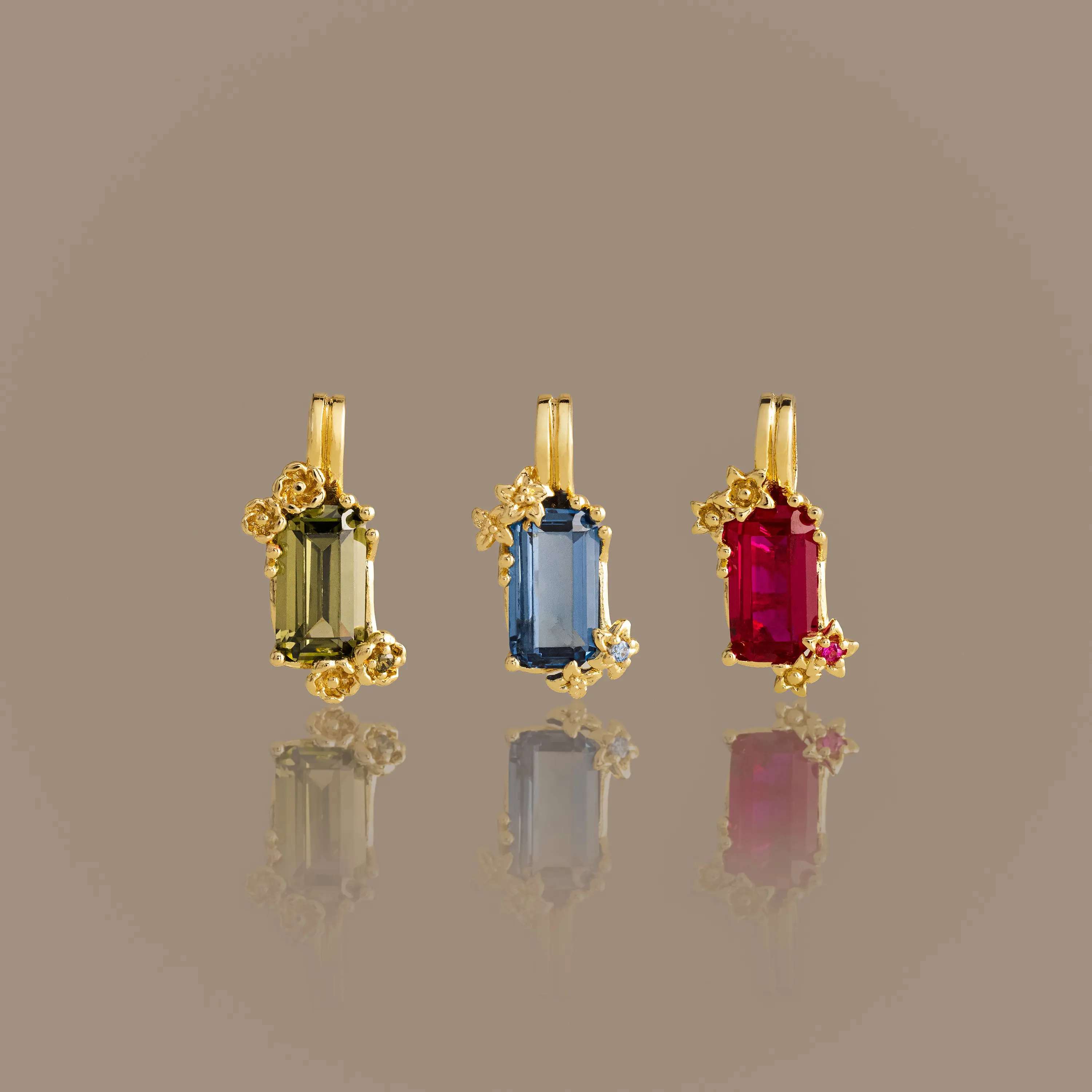Floral Birthstone Charm by Caitlyn Minimalist - Emerald Cut Gemstone Flower Pendant in 18K Gold - Birthstone Jewelry - Birthday Gift for Her