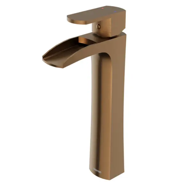Kassel Brushed Copper Vessel Bathroom Faucet – Single Hole, Single Handle, Waterfall Spout, 12-1/4" Height, cUPC Certified, Drain Included, Lifetime Warranty