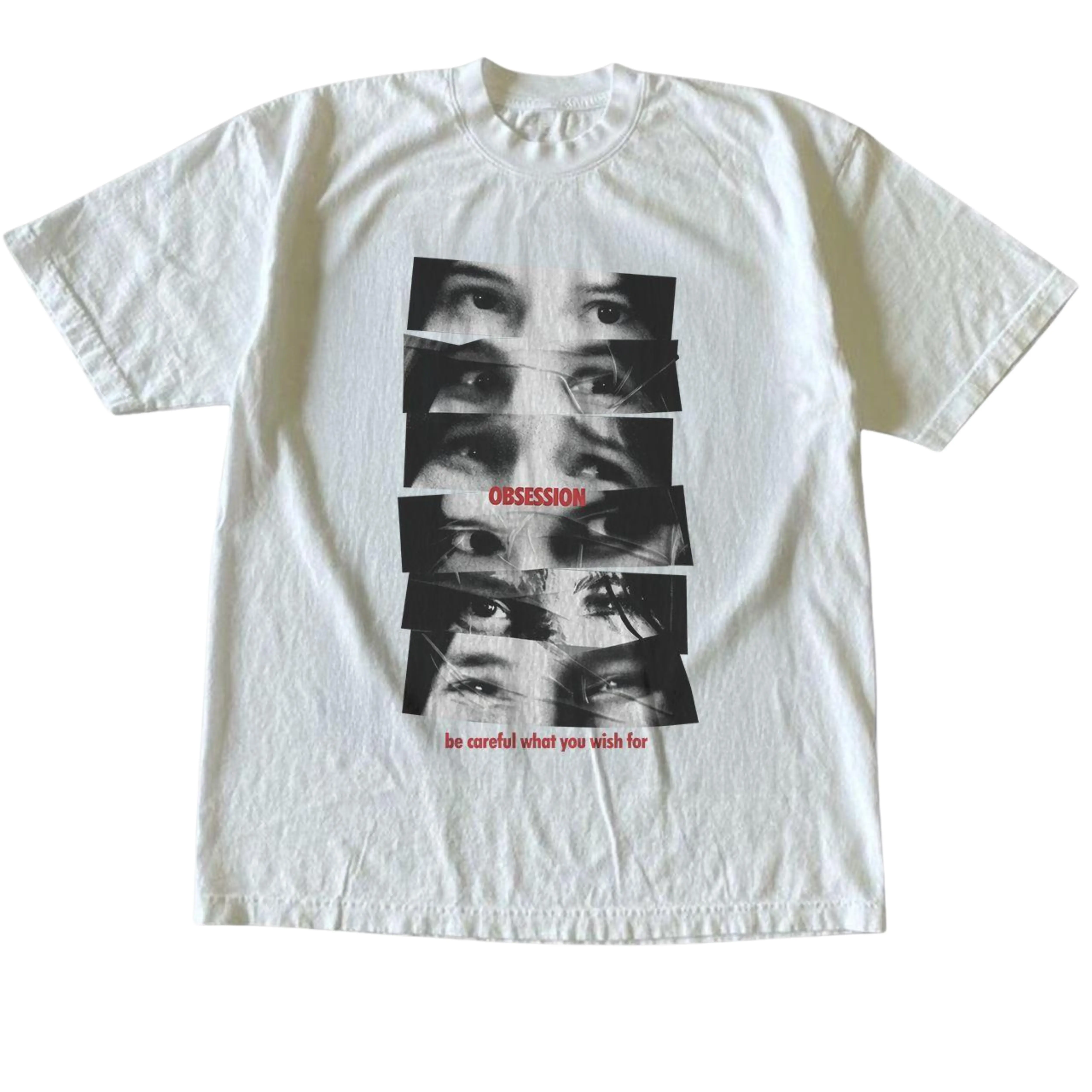 Gildan Men's and Women's T-Shirt, Vintage Style Obsession Graphic Tee, Unisex Casual Top, Psychological Thriller Movie Poster Shirt, Be Careful What You Wish For Apparel, Dark Aesthetic Eyes Clothing, Matching Couples Outfits, Unique Birthday Present
