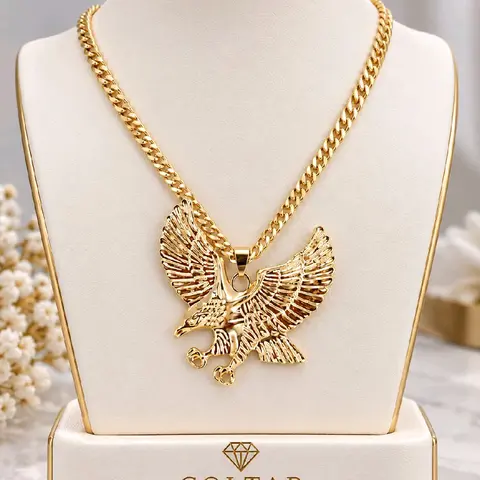 (C21)  Big Eagle Pendant and Chain, 18K Gold Laminated - Fashion Accessory