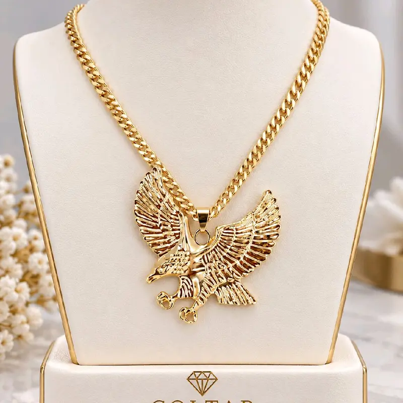 (C21) Big Eagle Pendant and Chain, 18K Gold Laminated - Fashion Accessory
