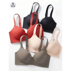 4-Pack Women's Full Cup Seamless Bra, Wireless Push-Up Seamless Bra Suitable Large Bust, Lightweight Lift and Shape Seamless Bra Suitable Daily Wear-Quality Bra