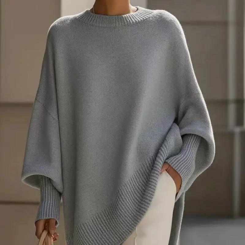 Lady's Thick Round Neck Loose All-matching Polyester Fabric Knitwear, Stylish Women's Knitted Pullover Sweater, Style, Piece, Basic, Tops, Sleeve, Korean, Baggy