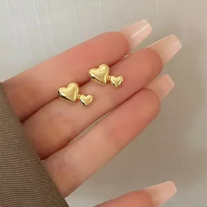 [New Product Offer] Versatile Small Heart Earrings French Temperament Geometric Heart Shape Simple Women's Jewelry