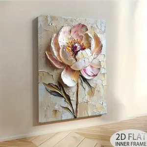 2D Flat Surface, One Piece 2D Wooden Frame Canvas Painting, Artistic, Displays a Large Impressionist Style Painting of Peonies in Soft Pastel Tones with a Neutral Background, This is an elegant piece, very suitable for floral art enthusiasts