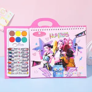 Girls' Cartoon Graffiti Coloring Book Set, Pencil and Watercolor Combo, Portable Drawing Kit for Kids, Ideal for Kindergarten