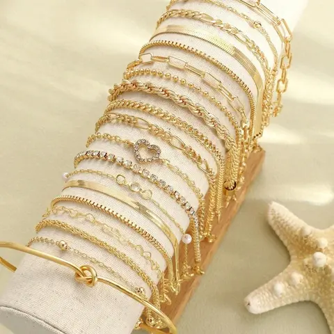 19-Piece Women's Bracelet Set, Bracelet Combination Set, Stackable Bracelets, Jewelry Bracelet, Trendy Jewelry, Stylish Vintage Bohemian Minimalist Y2K Imitation Pearl Heart & Zircon Accessories, Perfect for Parties & Gifts