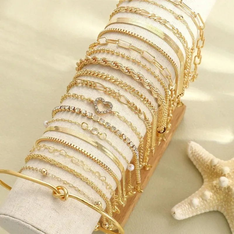 19-Piece Women's Bracelet Set, Bracelet Combination Set, Stackable Bracelets, Jewelry Bracelet, Trendy Jewelry, Stylish Vintage Bohemian Minimalist Y2K Imitation Pearl Heart & Zircon Accessories, Perfect for Parties & Gifts