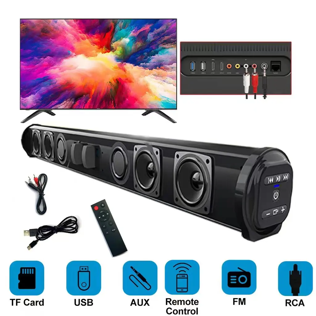 Wireless & Wired TV Soundbar, Stereo Home Theater Soundbar with TF, USB, RCA, Auxiliary Input for Smartphones & Electronic Devices, Auxillary Input, Soundbars