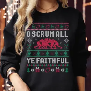 O Scrum All Ye Faithful Christmas Sweatshirt – Men’s Rugby Xmas Jumper, Funny Holiday Rugby Sweater, Festive Winter Outfit, Perfect Christmas Gift Idea, S-5276