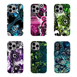 [No magnetic]  Y2K vintage nostalgia Psychedelic Phone Case,Aesthetic Dual-Layer design durable phone Cover,Psychedelic Swirl & Star Print for iPhone 17 16 15 14 13 12 11 8 7 for Samsung Series,Shockproof Protective hard Cover,perfect gift for her