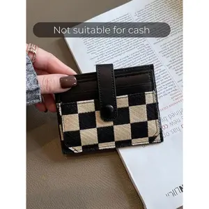 Women's Colorblock Plaid Pattern Short Wallet, Casual Pu Leather Zipper Business Card Holder, Trendy All-match Wallet for Daily Use