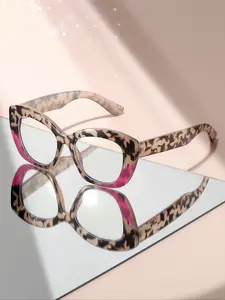Fashion Cat Eye Glasses, Colorblock Frame, Anti-Blue Light, Unisex Casual Accessory, All Seasons, PC Material, Trendy Patchwork Design
