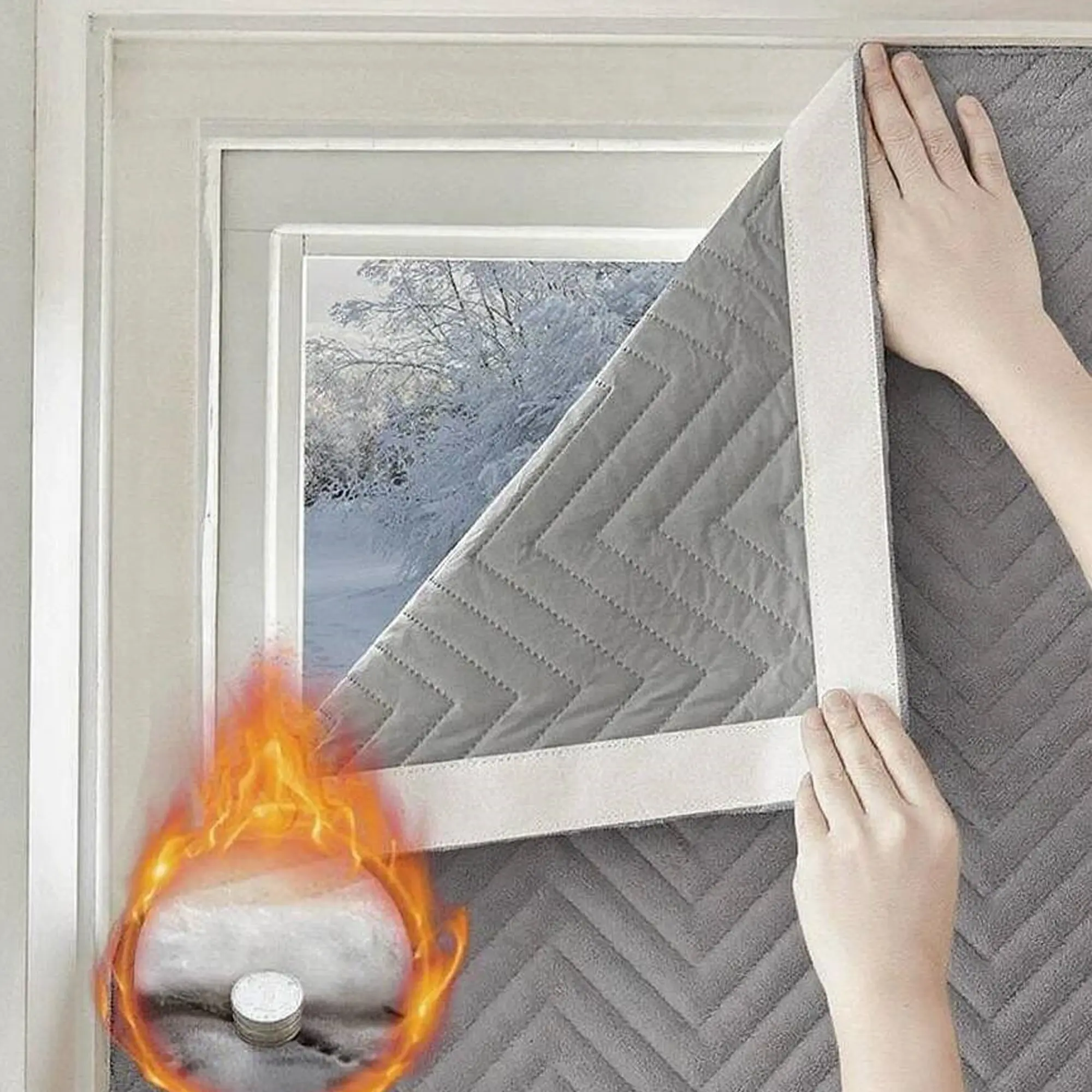 New Velveteen Blackout Curtains Winter Warm Windproof Velveteen Plus Thickening Air Insulation Blackout Window Cover Window Windproof Cold Film Sealing Window Soundproof Artifact Magic Stick Adhesive Finished Curtains 1pc