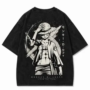Shadow Pirate Vintage Washed Tee – Oversized Anime Back Graphic Shirt, Straw Hat Manga Streetwear DTG T Shirt