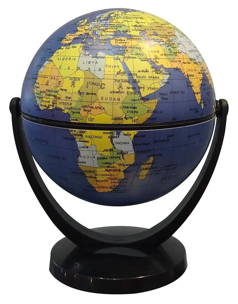 Dark Blue Titled Non-Illuminated Magnetic Globe, High-Detail Map with Over 500 Geographical Names, Rotatable Design, Geography Educational Material for Elementary Students, Office Stationery, Classroom Decor