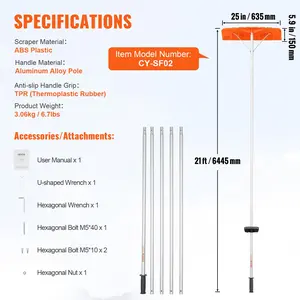 VEVOR Snow Roof Rake, 25 Plastic Blade Snow Removal Tool, 21ft Reach Aluminium Handle, Superior Roof Shovel with Anti-Slip Handle Grip, Easy to Setup Use for House Roof, Car Snow, Wet Leaves