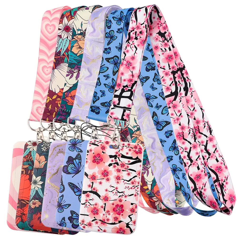 New Sakura Cherry Blossoms Flower lanyard card ID Badge Holder Keychain Pass Gym Mobile Kids Key Holder Key Rings Gift