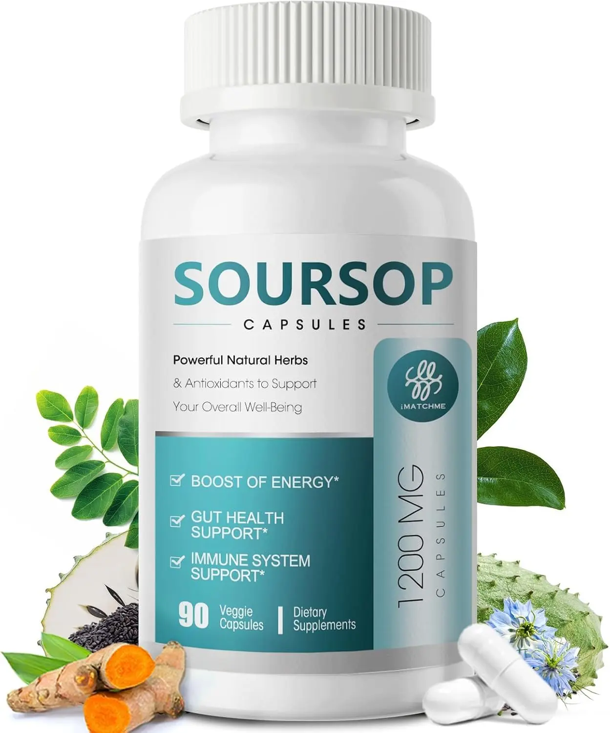 Soursop Graviola Capsules 11 in 1 Soursop Supplement for Gut Health, Immune System, Antioxidant Support, Herb Daily Supplements with Moringa, Black Seed, Turmeric,Vegan, Non-GMO, 90 Capsules