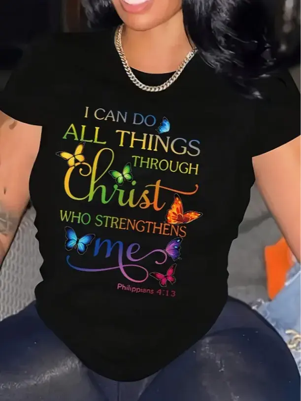 Christian Butterfly Tee - Vintage Rainbow Scripture Shirt, Colorful Faith Graphic Top, Aesthetic Church Wear,Sports T-shirt - Suitable for casual daily wear. Casual style. Suitable for daily outings and gatherings.