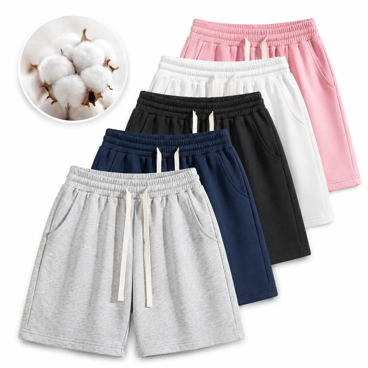 Men's 5 Pack Baggy Cotton Shorts, Casual Activewear with Elastic Drawstring Waist and Pockets for Workouts & Lounging, Mens Clothing, Above The Knee sohochic