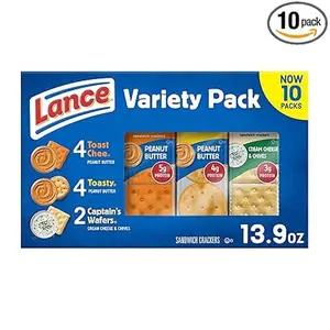 Lance Sandwich Crackers, Variety Pack, 3 Flavors, 10 Individually Wrapped Packs, 6 Sandwiches Each