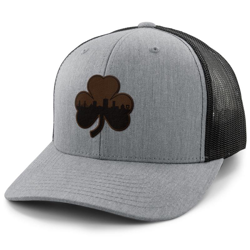 Boston Shamrock Skyline Leather Patch Classic Snapback Trucker Hat