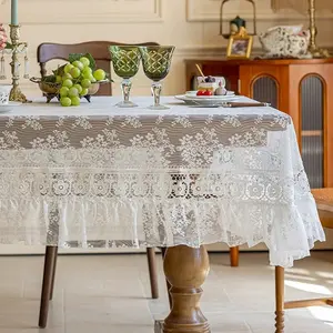 French Lace Tablecloth, Polyester Material, Romantic Decor for Dining Room & Bedroom, Vintage Charm for Restaurants & Parties