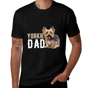 Yorkie Dad Black Graphic Mens T Shirts Cotton Short Sleeve T-Shirt Crew Neck Tees Casual Shirt