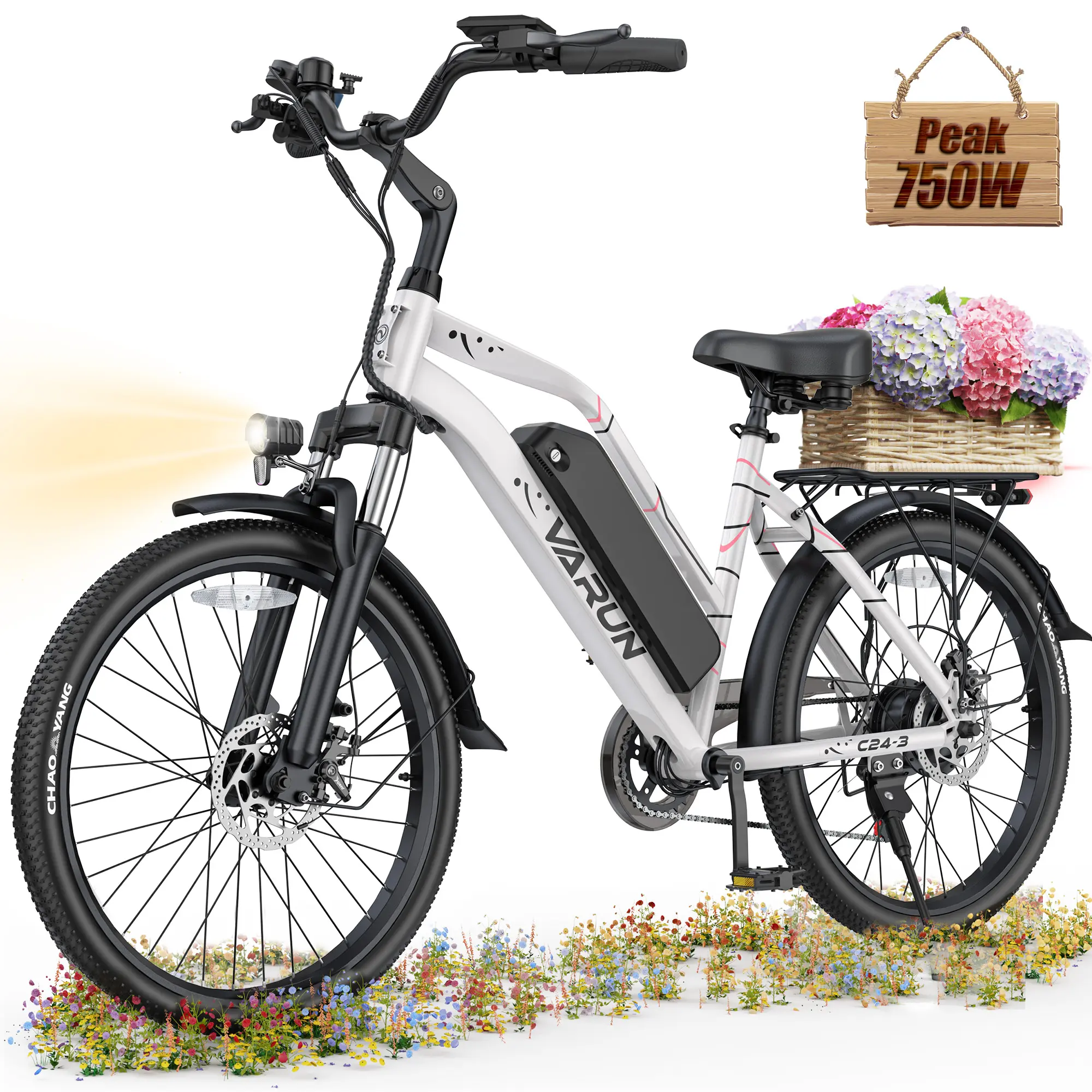 【VARUN Urban Electric Bicycle 】 Step-through frame | 750W brushless motor | Top speed up to 20 mph | 374.4 WH lithium-ion battery | Range up to 40 miles | Professional-grade 7-speed drivetrain | Multiple riding modes | Adult e-bike