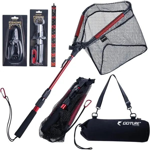 Floating Fishing Net with Assist Handle, Aluminum Alloy Fixed or Telescoping Pole Handle, PVC Coated Nylon Mesh, Foldable Fish Landing Net, Carry Bag for Kayak, Fly, Bass, Trout Fishing