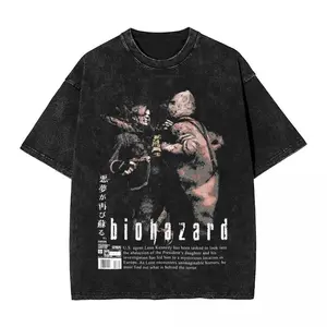 Resident Evils RE4 The Graphic T Shirt Hip Hop Washed Cotton Street T-Shirts Vintage Men Women Clothing Casual Short Sleeve Tees