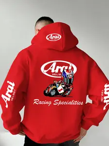 Men's Hooded Sweatshirt Arai Letter Print, Soft Stretch Knit Fabric, Casual Fitted Style, All Seasons Wear, Youth Essential
